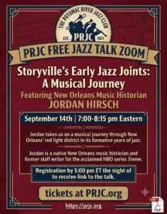 Free Jazz Zoom- Beyond Storyville: The Hidden Block That Birthed Jazz 🎺  sponsored by Potomac River Jazz Club