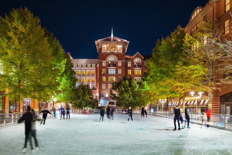 Rockville Town Square Ice Skating at Night 768x512