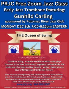 PRJC Free Jazz Zoom Talk:  Early Jazz Trombone featuring Gunhild Carling