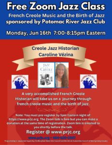 PRJC Free Jazz Zoom Talk: Jazz a la Creole featuring Carolyn Vezina