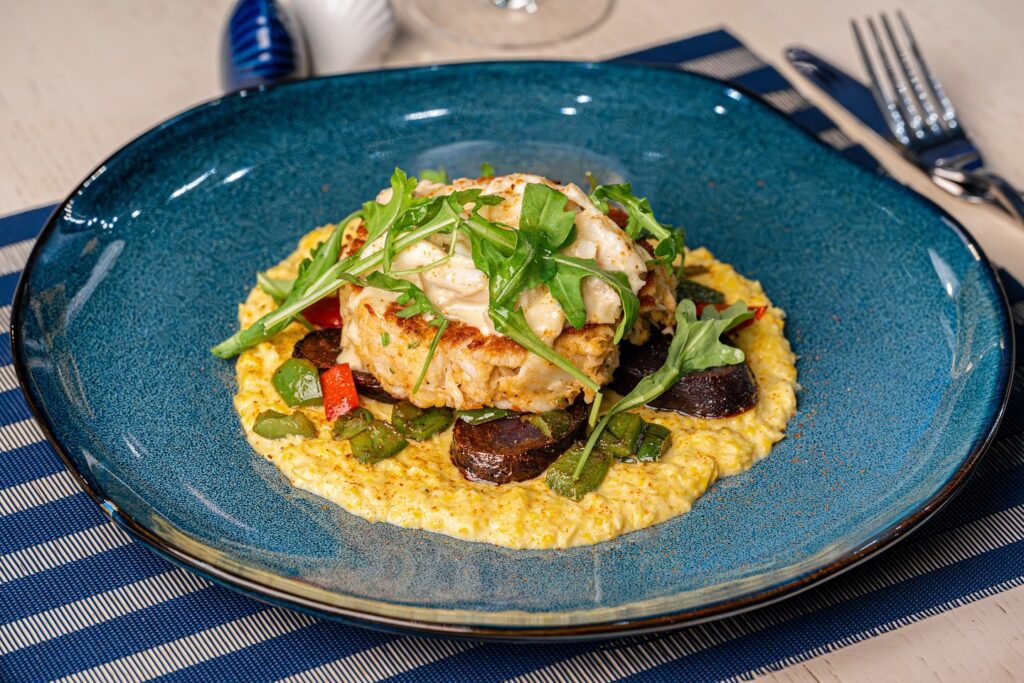 a crab cake dish from All Set Restaurant & Bar in Silver Spring, MD
