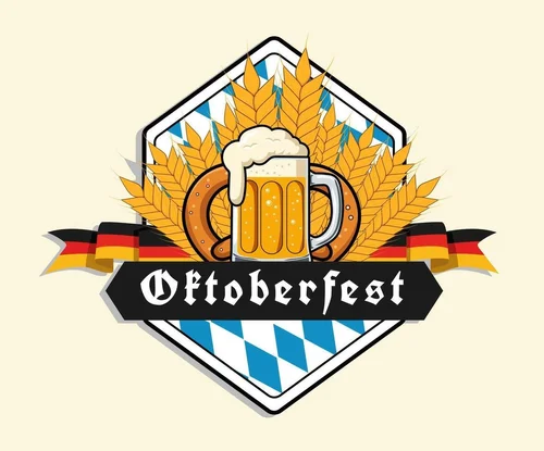 oktoberfest traditional badge with bavarian flag and wreath design perfect for festive branding packaging and celebration promotions vector