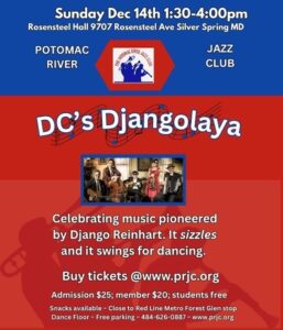 DJANGOLAYA – Beautiful Music with Dangerous Rhythms. sponsored by Potomac River Jazz Club