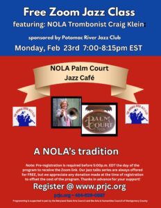 PRJC Free Zoom Jazz Talk: NOLA Palm Court Cafe featuring NOLA Trombonist Craig Klein