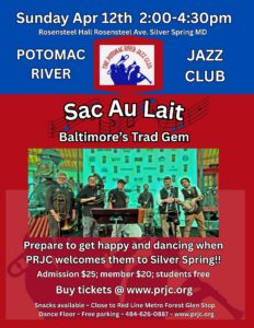 Beat the Tax Day Blues with Sac au Lait  sponsored by Potomac River Jazz Club