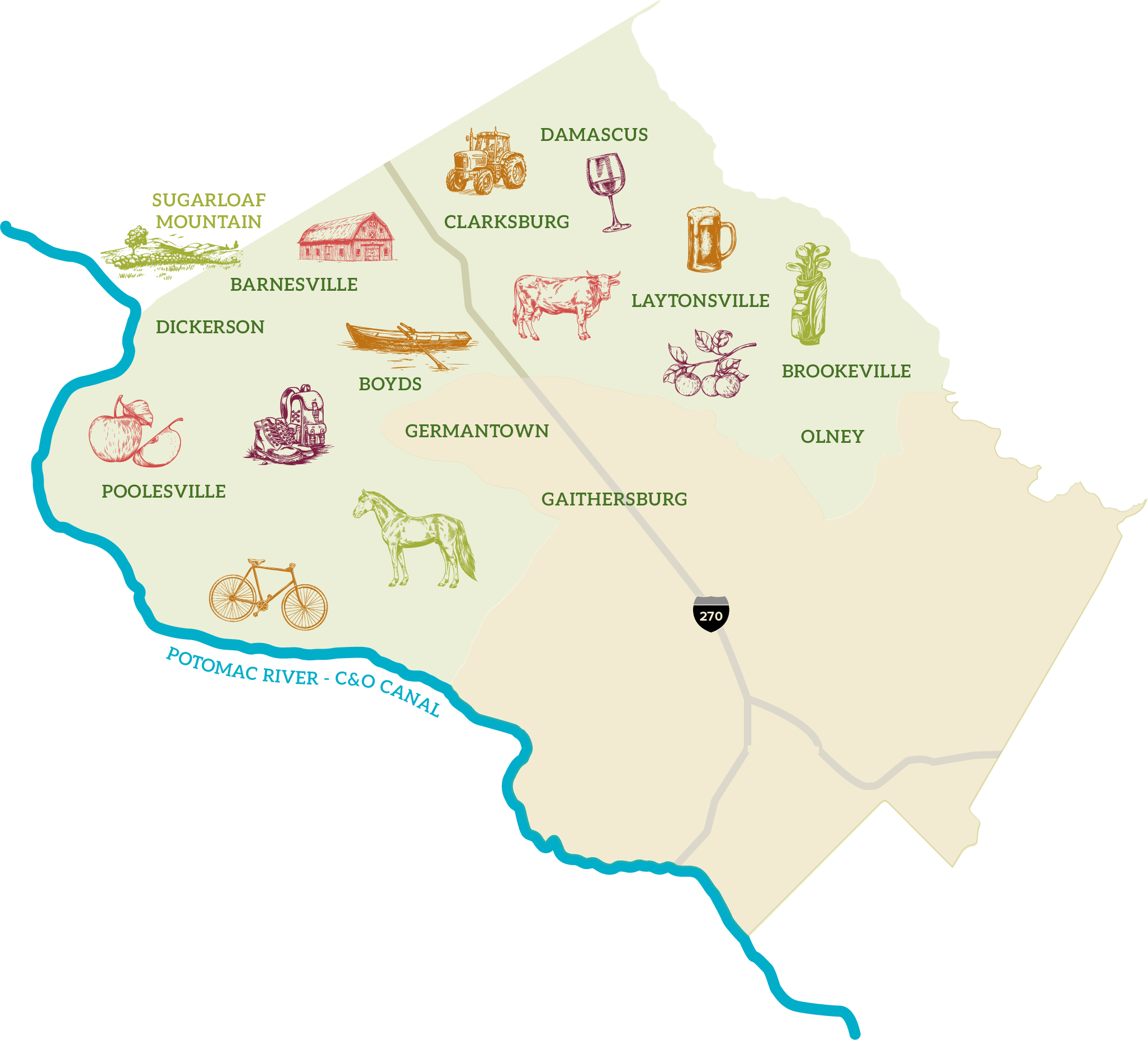 Map of the rural portions of Mongomery County, Maryland